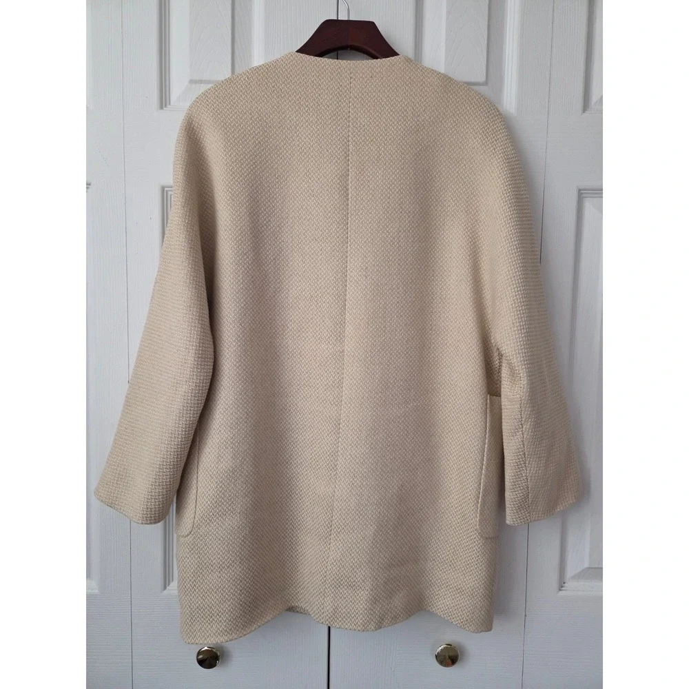 Massimo Dutti Long Linen Blazer Jacket‎ Womens Small Beige Linen Cotton Pockets - Picture 4 of 7